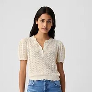 Gap x Doen Linen Blend Pointelle Sweater S NWT